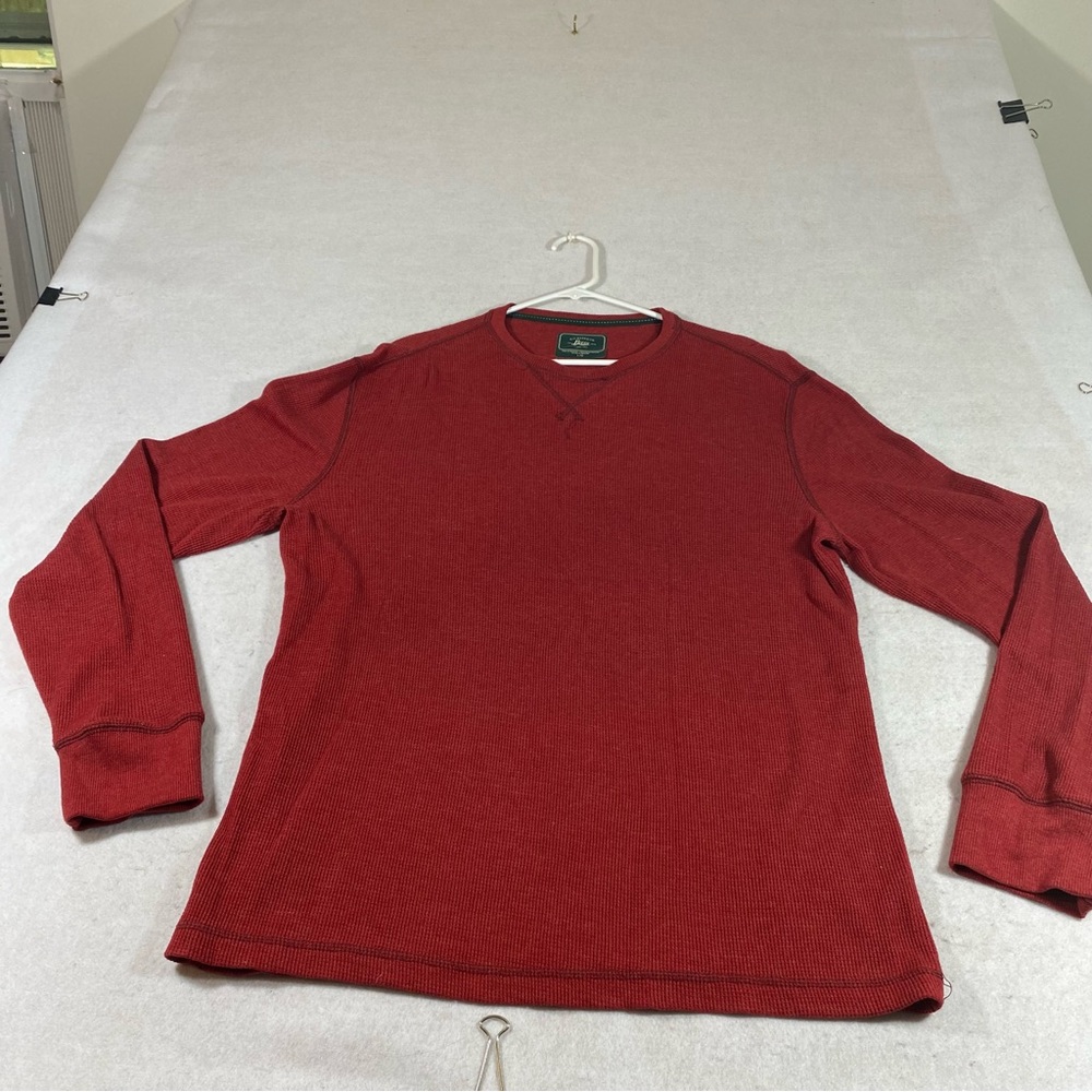 Bass Shirt Men’s Large Thermal Long Sleeve Ribbed V Neck Banded Cuffs T-shirt